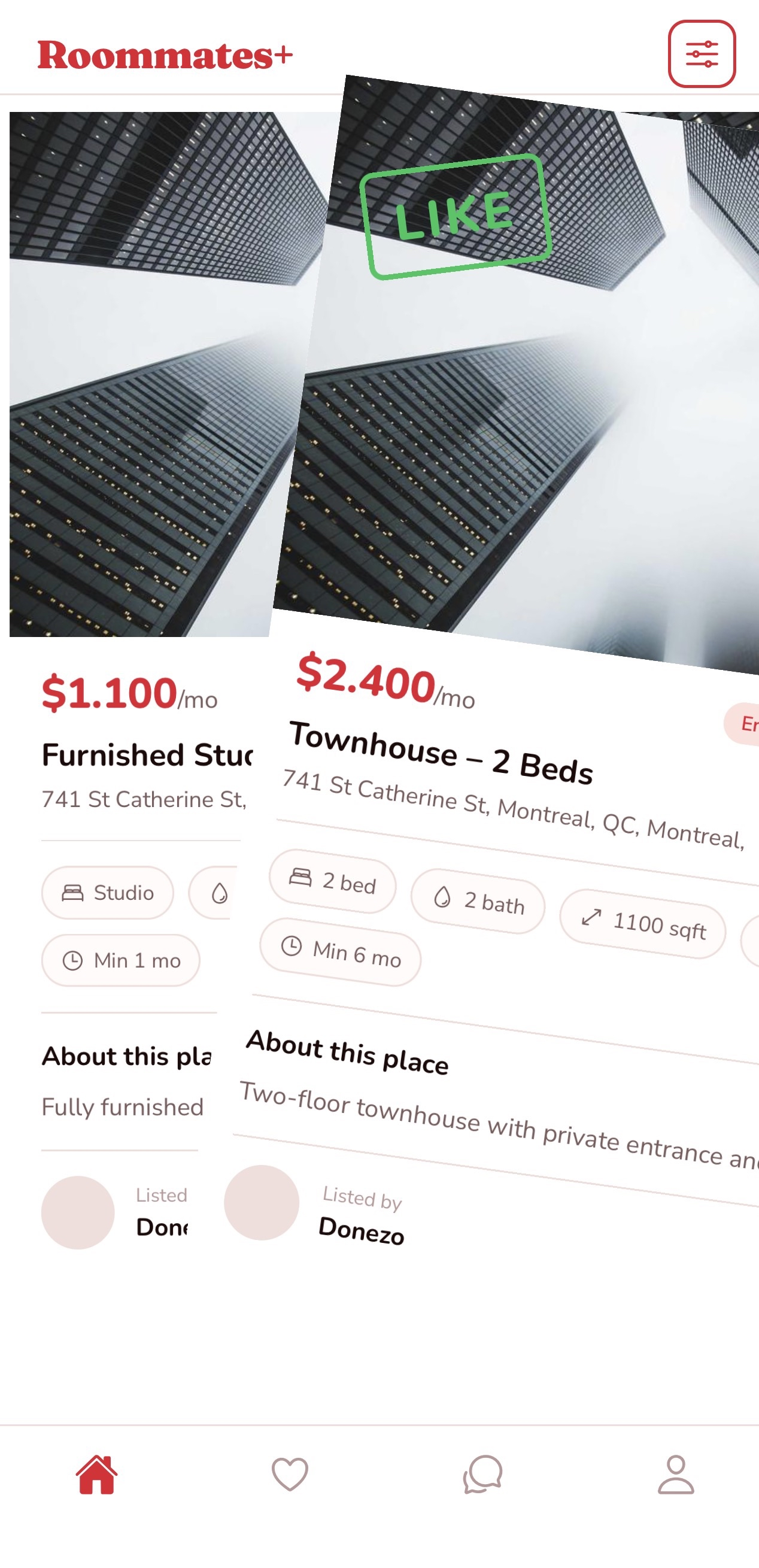 Liking a unit by swiping right