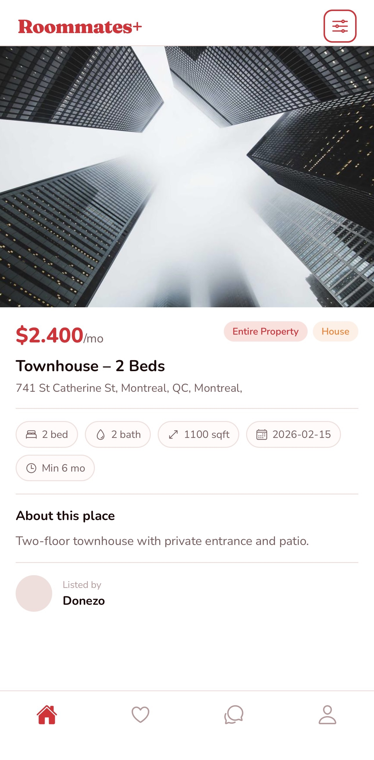 Unit swipe feed showing rental listings