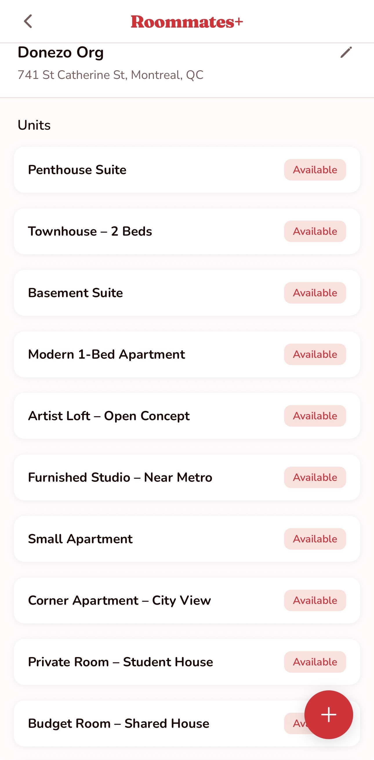 Property owner unit management dashboard